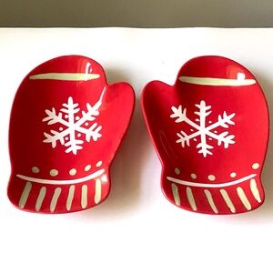 Hallmark Snowflake Mitten Serving Dishes Christmas Holiday Winter Decor Set of 2
